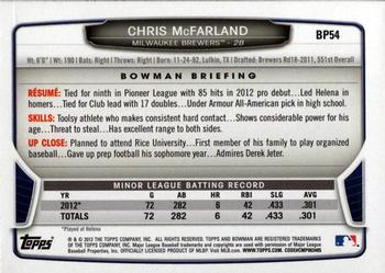 2013 Bowman - Prospects Silver Ice #BP54 Chris McFarland Back