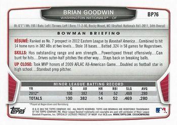 2013 Bowman - Prospects Silver Ice #BP76 Brian Goodwin Back