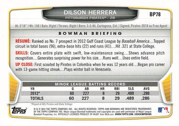 2013 Bowman - Prospects Silver Ice #BP78 Dilson Herrera Back