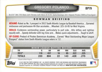 2013 Bowman - Prospects Silver Ice #BP79 Gregory Polanco Back