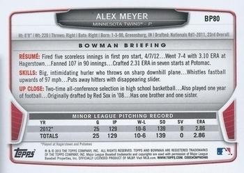 2013 Bowman - Prospects Silver Ice #BP80 Alex Meyer Back