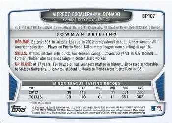 2013 Bowman - Prospects Silver Ice #BP107 Alfredo Escalera-Maldonado Back