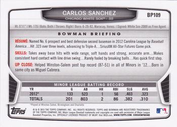 2013 Bowman - Prospects Silver Ice #BP109 Carlos Sanchez Back