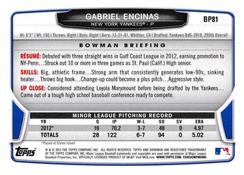 2013 Bowman - Prospects Silver Ice #BP81 Gabriel Encinas Back