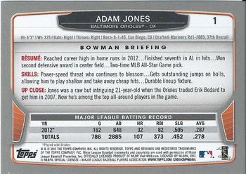 2013 Bowman - Silver Ice #1 Adam Jones Back