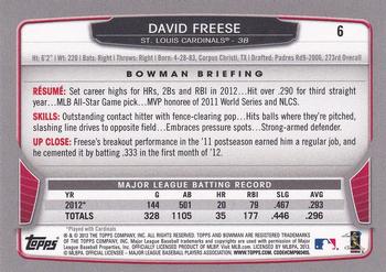 2013 Bowman - Silver Ice #6 David Freese Back