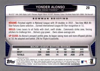2013 Bowman - Silver Ice #20 Yonder Alonso Back