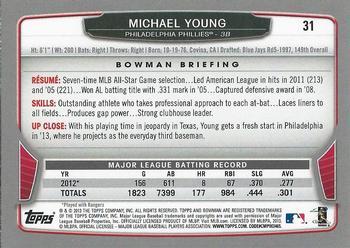 2013 Bowman - Silver Ice #31 Michael Young Back