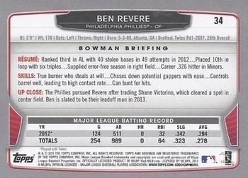 2013 Bowman - Silver Ice #34 Ben Revere Back