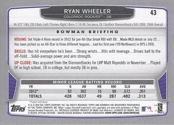 2013 Bowman - Silver Ice #43 Ryan Wheeler Back