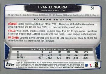 2013 Bowman - Silver Ice #51 Evan Longoria Back