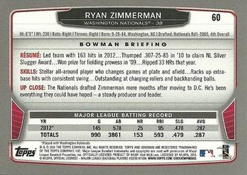2013 Bowman - Silver Ice #60 Ryan Zimmerman Back