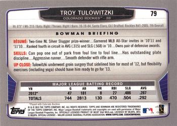 2013 Bowman - Silver Ice #79 Troy Tulowitzki Back