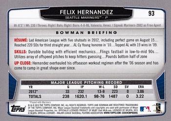 2013 Bowman - Silver Ice #93 Felix Hernandez Back