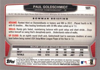 2013 Bowman - Silver Ice #101 Paul Goldschmidt Back