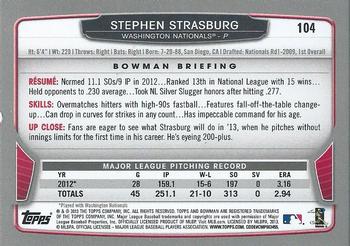 2013 Bowman - Silver Ice #104 Stephen Strasburg Back