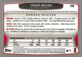 2013 Bowman - Silver Ice #106 Yadier Molina Back