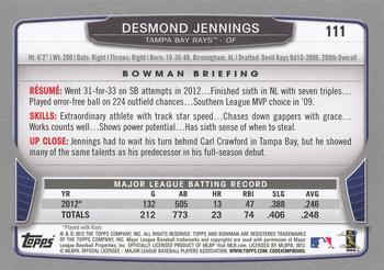 2013 Bowman - Silver Ice #111 Desmond Jennings Back