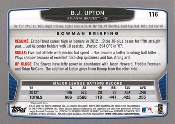 2013 Bowman - Silver Ice #116 B.J. Upton Back