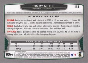 2013 Bowman - Silver Ice #118 Tommy Milone Back