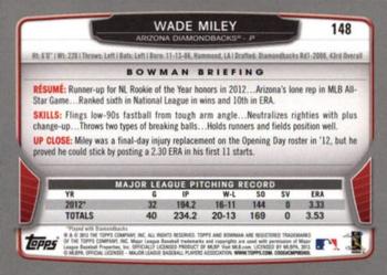 2013 Bowman - Silver Ice #148 Wade Miley Back