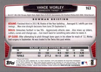 2013 Bowman - Silver Ice #163 Vance Worley Back
