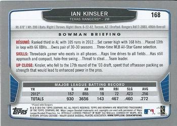 2013 Bowman - Silver Ice #168 Ian Kinsler Back