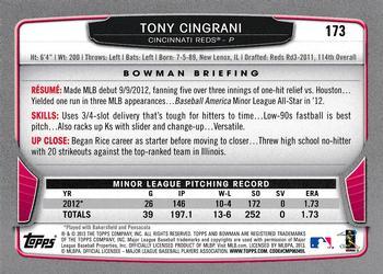 2013 Bowman - Silver Ice #173 Tony Cingrani Back