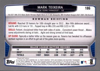 2013 Bowman - Silver Ice #186 Mark Teixeira Back