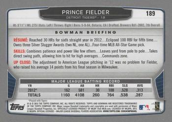 2013 Bowman - Silver Ice #189 Prince Fielder Back