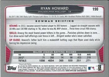 2013 Bowman - Silver Ice #190 Ryan Howard Back