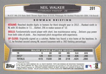2013 Bowman - Silver Ice #201 Neil Walker Back