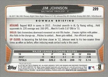 2013 Bowman - Silver Ice #209 Jim Johnson Back
