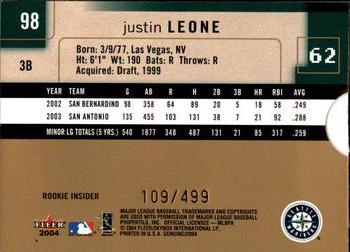 2004 Fleer Genuine Insider #98 Justin Leone Back