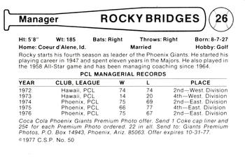 1977 Cramer Phoenix Giants #NNO Rocky Bridges Back