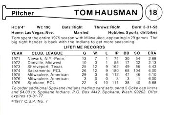 1977 Cramer Spokane Indians #7 Tom Hausman Back