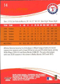 2004 Flair #14 Alfonso Soriano Back