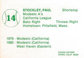 1981 Chong Modesto A's #14 Paul Stockley Back