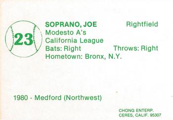 1981 Chong Modesto A's #23 Joe Soprano Back
