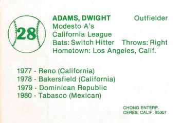 1981 Chong Modesto A's #28 Dwight Adams Back