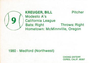 1981 Chong Modesto A's #9 Bill Krueger Back