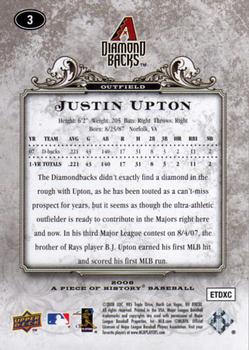 2008 Upper Deck A Piece of History #3 Justin Upton Back