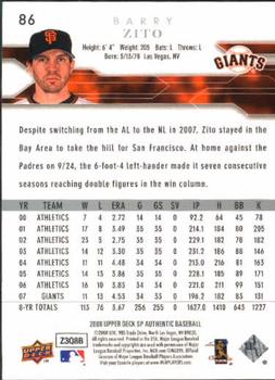 2008 SP Authentic #86 Barry Zito Back