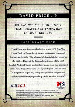 2007 TriStar Prospects Plus #1 David Price Back