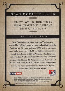 2007 TriStar Prospects Plus #54 Sean Doolittle Back