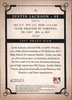 2007 TriStar Prospects Plus #58 Justin Jackson Back