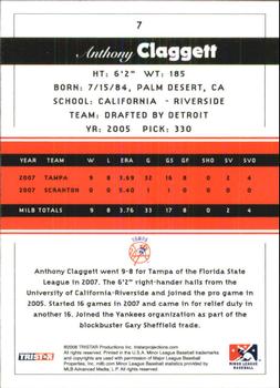 2008 TriStar PROjections #7 Anthony Claggett Back