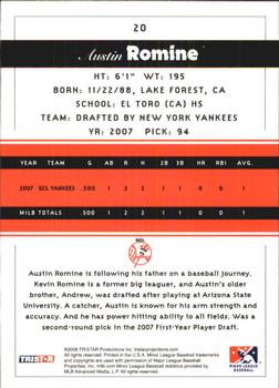 2008 TriStar PROjections #20 Austin Romine Back