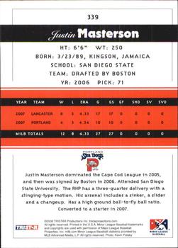 2008 TriStar PROjections #339 Justin Masterson Back