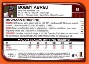2008 Bowman - Orange #13 Bobby Abreu Back